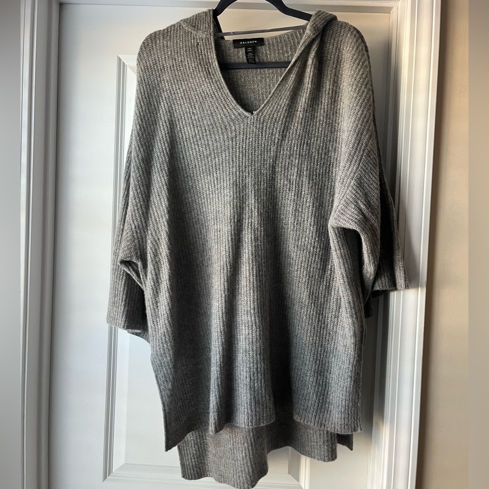 Halogen Gray Cashmere Hooded Poncho
